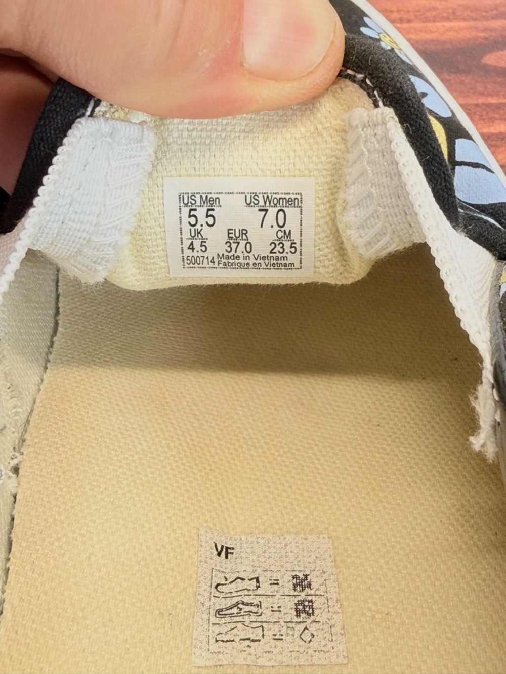 Vans Black Canvas Slip-On Sneakers with Yellow & Light Blue Smiley Flowers - Picture 7 of 8